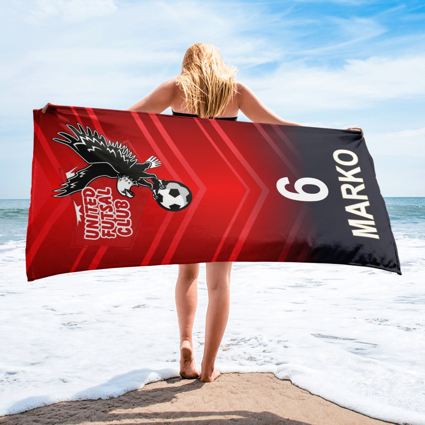 United Futsal Club Personalised Towel - Black/Red