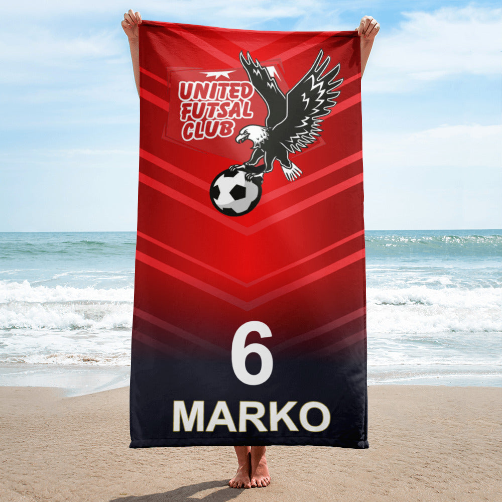 United Futsal Club Personalised Towel - Black/Red