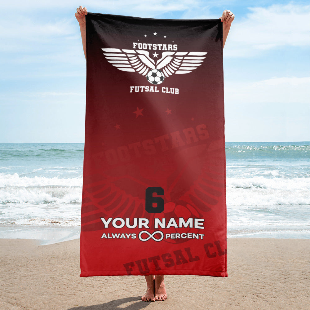 Footstars Futsal Personalised Towel - Black/Red